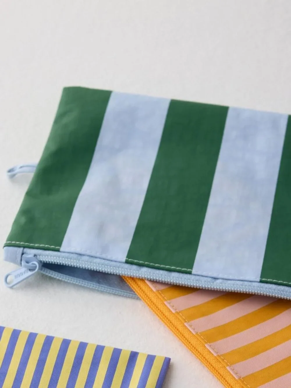 NWOT Baggu Flat Pouch Large - Hotel Stripes (Green & Blue)